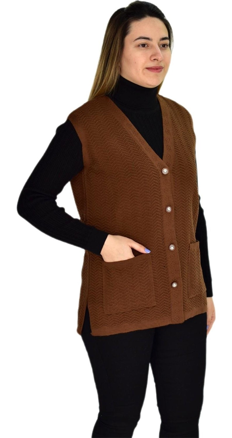 Çalıkuşu Kadın Cepli Triko Yelek BGL-ST03343 görsel 3