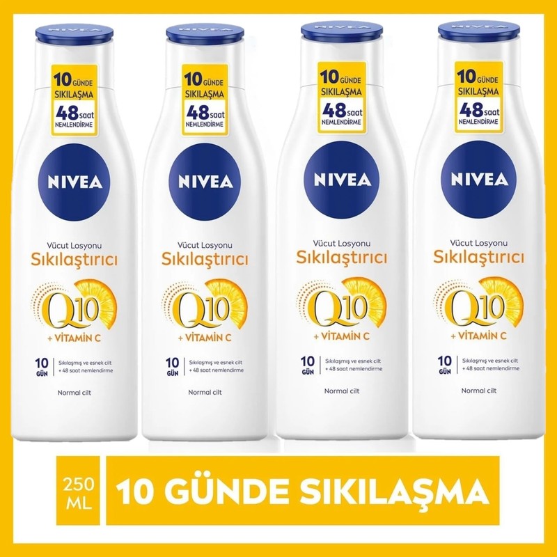 Nivea 4 Adet 250 ml Q10 Sıkılaştırıcı Vücut Losyonu Vitamin C ile Besleyici Etki