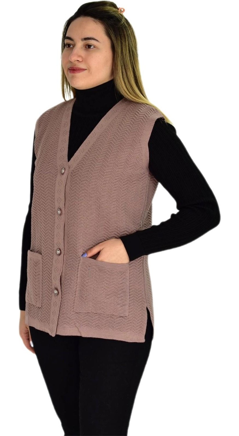 Çalıkuşu Kadın Cepli Triko Yelek BGL-ST03343 görsel 6