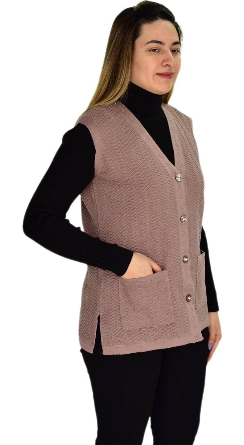 Çalıkuşu Kadın Cepli Triko Yelek BGL-ST03343 görsel 7