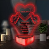 3D Hediye Dünyası Isimli Gece Lambası 3 Kalpli Doğum Günü Hediyesi 16 Renkli Kumandalı