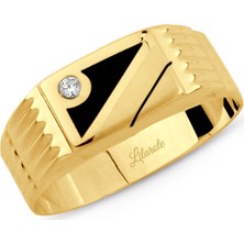 Lilarote Erkek Kare Taşlı Altın Yüzük