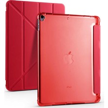 Fuchsia Apple iPad 7. Nesil 10.2" Kalemlikli Arka Silikon Uyku Modlu Üçgen Katlanabilir Yatay ve Dikey Standlı Antişok Özellikli Smart Kılıf Kırmızı