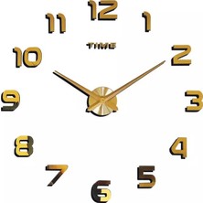 Time Gold Dekoratif 3D Büyük Boy Rakamlı Sessiz Mekanizma Pleksi Duvar Saati