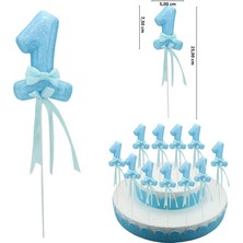 Süsle Bebek ve Parti 1 Yaş Simli Çubuk Süs, Mavi, 30 Adet