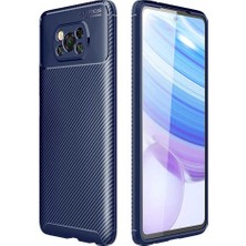 Case 4U Xiaomi Poco X3 / Poco X3 Pro Kılıf Rugged Armor Karbon Desenli Lüx Negro Silikon Arka Kapak Lacivert