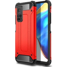 Case 4U Xiaomi Mi 10T Kılıf Military Armor Çift Katmanlı Crash Silikon Kılıf Kırmızı