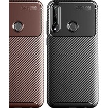 Case 4U Huawei Y6p Kılıf Karbon Desenli Sert Silikon Arka Kapak Negro Lacivert