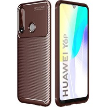 Case 4U Huawei Y6p Kılıf Karbon Desenli Sert Silikon Arka Kapak Negro Kahverengi