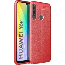 Case 4U Huawei Y6p Kılıf Rugan Armor Deri Görünümlü Yüksek Kalite Silikon Niss Kırmızı