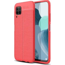 Case 4U Huawei P40 Lite Kılıf Rugan Armor Deri Görünümlü Yüksek Kalite Silikon Niss Kırmızı