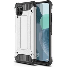 Case 4U Huawei P40 Lite Kılıf Military Armor Çift Katmanlı Crash Silikon Kılıf Gümüş