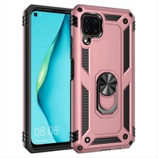 Case 4U Huawei P40 Lite Kılıf Çift Katmanlı Yüzüklü Manyetik Vega Kapak Rose Gold