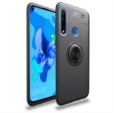 Case 4U Huawei P40 Lite E Kılıf Autofocus Shockprof Ravel Yüzüklü Standlı Slikon Kapak Siyah