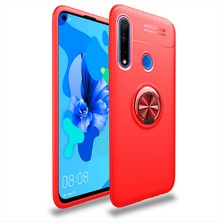 Case 4U Huawei P40 Lite E Kılıf Autofocus Shockprof Ravel Yüzüklü Standlı Slikon Kapak Kırmızı