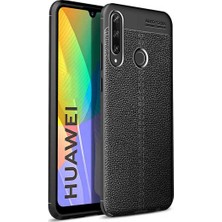 Case 4U Huawei P40 Lite E Kılıf Rugan Armor Deri Görünümlü Yüksek Kalite Silikon Niss Siyah