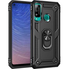 Case 4U Huawei P40 Lite E Kılıf Çift Katmanlı Yüzüklü Manyetik Vega Kapak Siyah