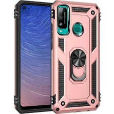 Case 4U Huawei P40 Lite E Kılıf Çift Katmanlı Yüzüklü Manyetik Vega Kapak Rose Gold