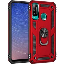 Case 4U Huawei P40 Lite E Kılıf Çift Katmanlı Yüzüklü Manyetik Vega Kapak Kırmızı