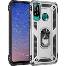 Case 4U Huawei P40 Lite E Kılıf Çift Katmanlı Yüzüklü Manyetik Vega Kapak Gümüş