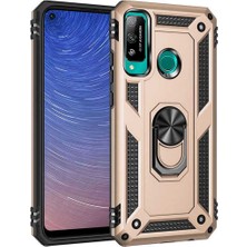 Case 4U Huawei P40 Lite E Kılıf Çift Katmanlı Yüzüklü Manyetik Vega Kapak Altın