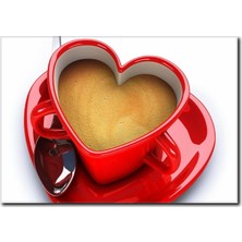 La Vita E Bella Kırmızı Kalpli Fincan Kanvas Tablo KH-1005