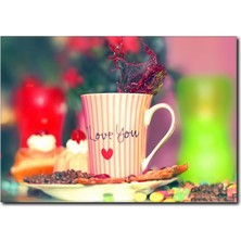 La Vita E Bella Love Yazılı Kahve Fincanı Kanvas Tablo KH-1011