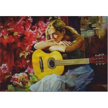 La Vita E Bella Gitar Çalan Kız Yağlı Boya Tablo RT-1046
