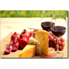 La Vita E Bella Kırmızı Şarap ve Peynir Temalı Kanvas Tablo YM-1027