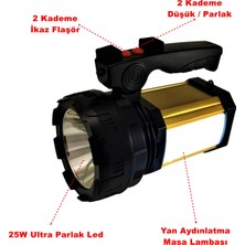 Yopigo 8100-YP 25W Ultra Güçlü Şarjlı El Feneri Projektör (Sos + Powerbank + USB Çıkış + Yan Aydınlatma)