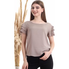 Cotton Mood 94022011 Dok. Viskon Fırfırlı Kısa Kol Bluz Vızon