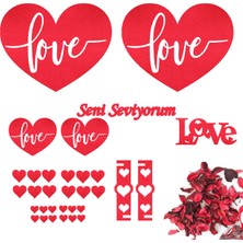 LORA DAVET Sevgililer Günü Masa Süsleri Keçe (33 Adet TAKIM) KIRMIZI 16520