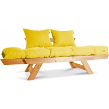Mobil Deco Kombin Wood Ahşap Iki Kişilik Kanepe (Ceviz/sarı)