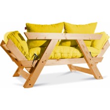 Mobil Deco Kombin Wood Ahşap Iki Kişilik Kanepe (Ceviz/sarı)