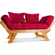 Mobil Deco Kombin Wood Ahşap Iki Kişilik Koltuk Bahçe Koltuğu Yataklı Ceviz Kırmızı