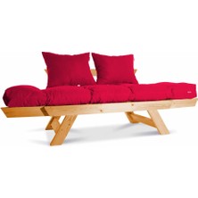 Mobil Deco Kombin Wood Ahşap Iki Kişilik Koltuk Bahçe Koltuğu Yataklı Ceviz Kırmızı