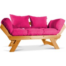 Mobil Deco Kombin Wood Ahşap Iki Kişilik Kanepe (Ceviz/pembe)