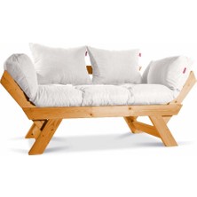 Mobil Deco Kombin Wood Ahşap Iki Kişilik Kanepe (Ceviz/krem)