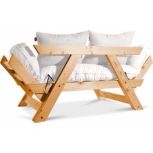 Mobil Deco Kombin Wood Ahşap Iki Kişilik Kanepe (Ceviz/krem)