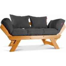 Mobil Deco Kombin Wood Ahşap Iki Kişilik Koltuk Bahçe Koltuğu Yataklı Gürgen Füme