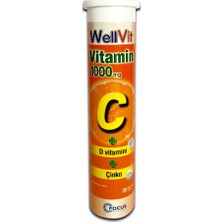 Wellvit Vitamin C 1000MG+D Vit.+Çinko 20 Efervesan Tablet