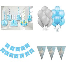 Parti Furyası 1 Yaş Mavi-Gümüş Doğum Günü Süsleme Seti