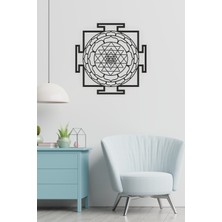 Unt Sri Yantra Mandala Kutsal Geometri Duvar Dekoru-Süsü, Ahşap Dekoratif Tablo Siyah - 3