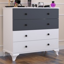 Tocco 1078 Linet 4 Çekmeceli Şifonyer- BEYAZ ANTRASİT