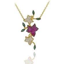 Renkli Taşlı Sarmaşıklı Çiçek Gümüş Kolye