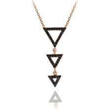 Siyah Taşlı Sallantılı 3'lü Üçgen Gümüş Kolye