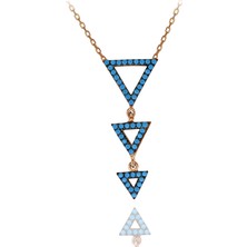 Turkuaz Taşlı Sallantılı 3'lü Üçgen Gümüş Kolye