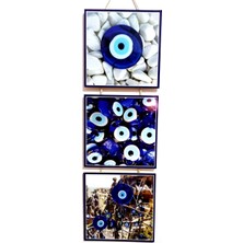 Mixperi Nazar Boncuk ve Dilek Ağacı Resimli Ahşap Üçlü Duvar Süsü