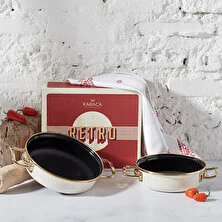 Karaca Retro Emaye 2li Krem Sahan Set