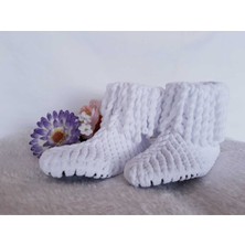 New and Single El Örgüsü El Emeği Göz Nuru Keçe Tabanlı Beyaz Ev Pandufu